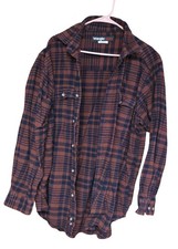Mens Wrangler Riggs Workwear Red Orange Flannel Button Up Shirt Sz Xl