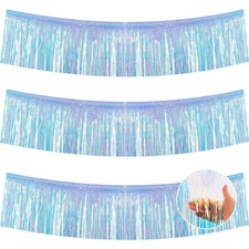 3 Packs 30 Feet Metallic Foil Fringe Garland Tinsel Streamers Iridescent Blue...
