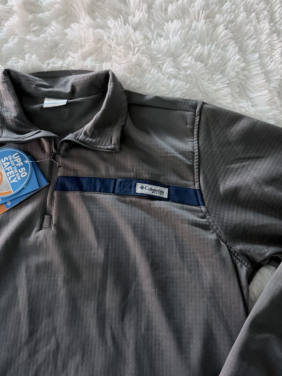 Polo Columbia PFG Omni-Shade para hombre XL gris 1/4 cremallera protección UV manga larga