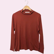 Peruvian Connection Pima Cotton Turtleneck Long Sleeve Tunic Top Rust Orange M