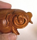 Chinese Hand Carved Fruitwood Smiling Happy Pigs Lucky Figurines Pair Statue Art — photo 3