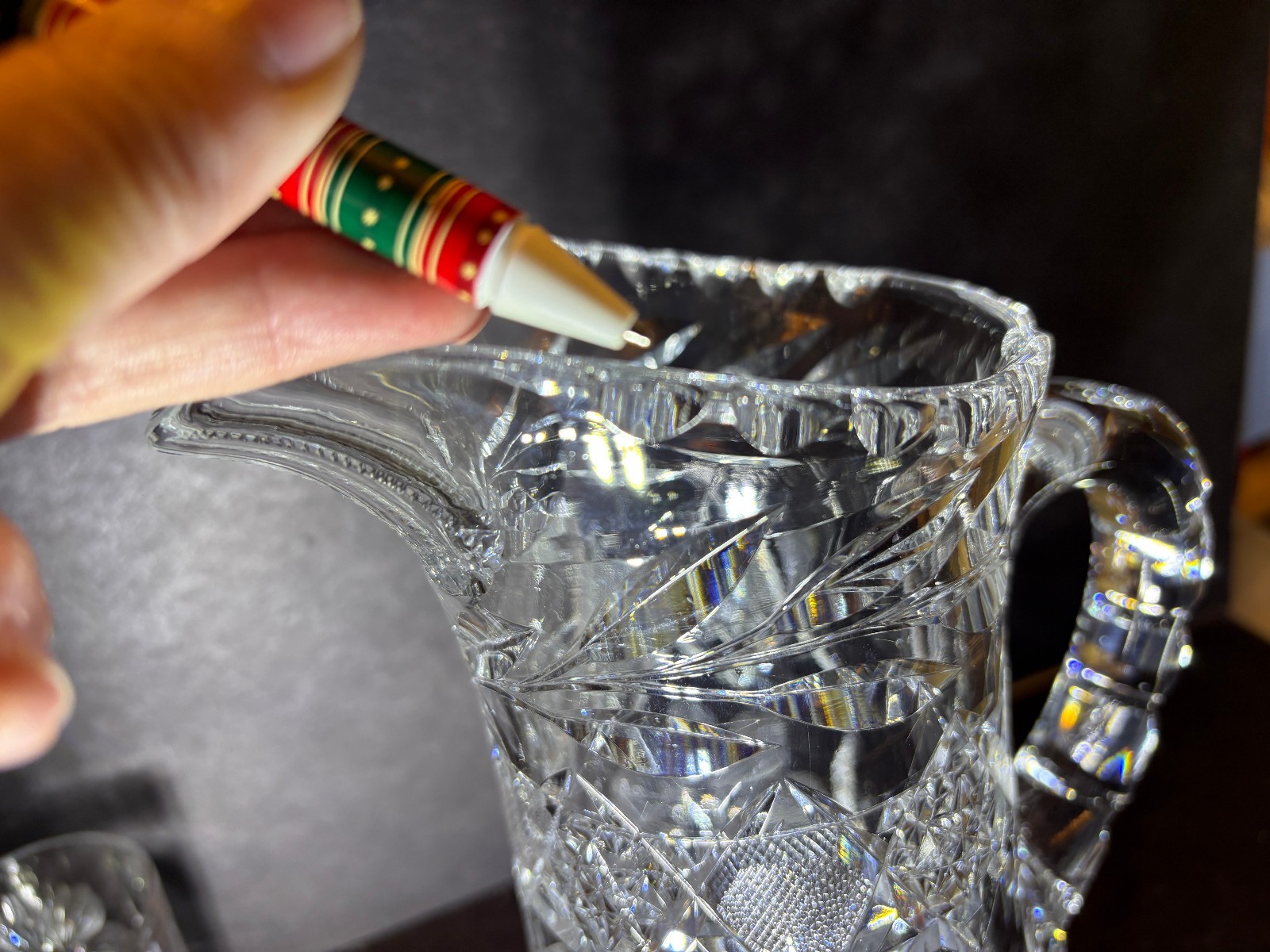 ABP, Cut Crystal, Etched Pitcher with SIX Matching Tumblers, FLORAL