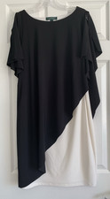 Lauren Ralph Lauren Dress Womens 10  Black White Tiered Split Sleeve Cocktail