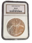2005 American Silver Eagle $1 Dollar Coin One Troy Ounce 0.999 Fine NGC MS69