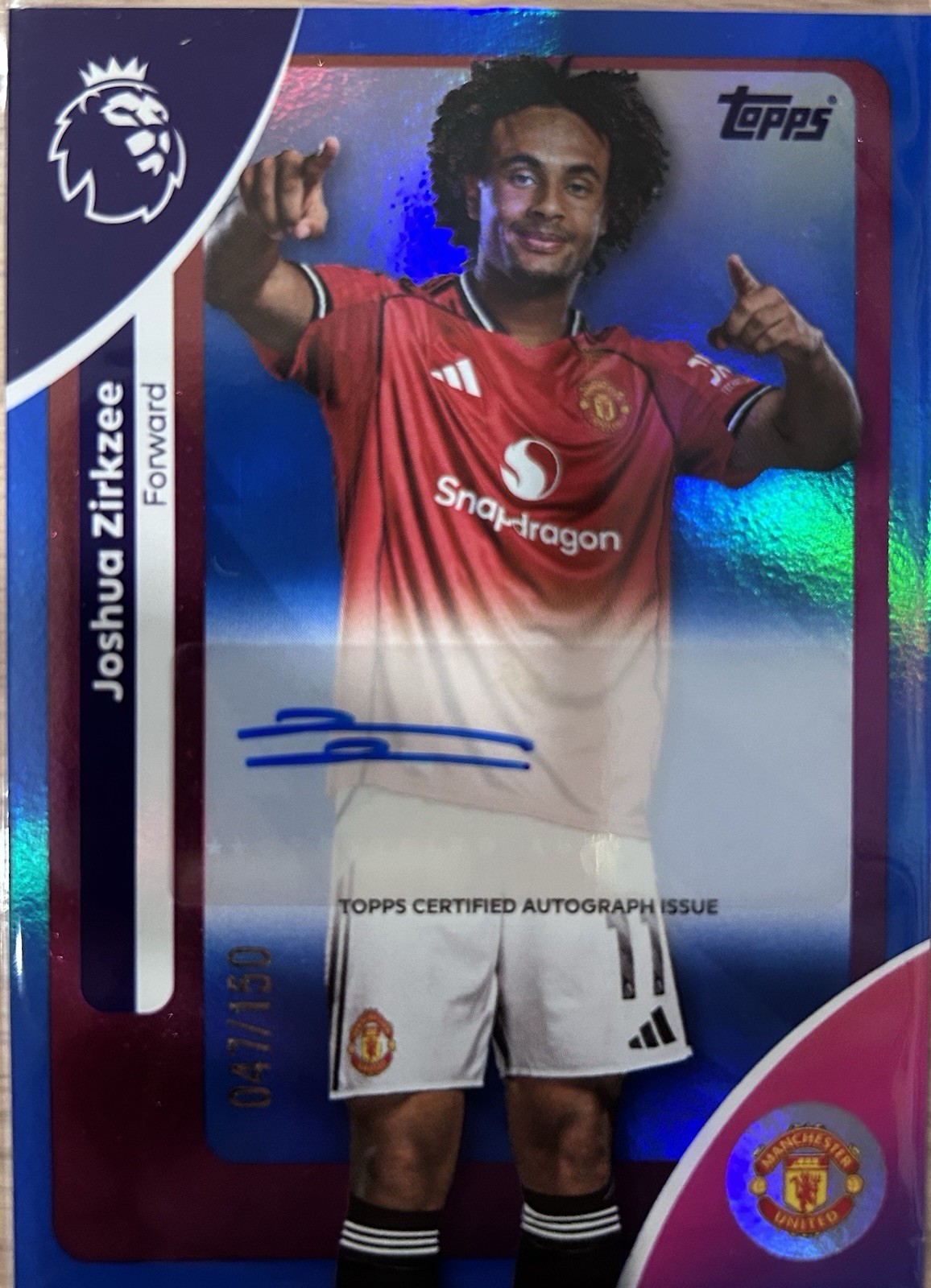2025-26 Topps Premier League Debut Joshua Zirkzee Base Autograph Man Utd 047/150