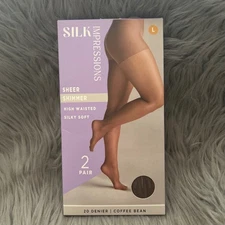 Silk Impressions Sheer Shimmer Tights Womens Size Large Coffee Bean High Waisted
