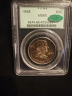 1958 FRANKLIN HALF PCGS MS-65 CAC & TONED