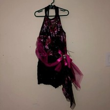 Dance Wear Costume Gallery Black And Pink Halter Sequins And Feather Adult S