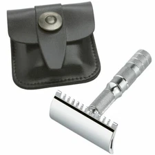 Merkur Solingen Open Comb Travel Safety Razor w/ Leather case #90985000