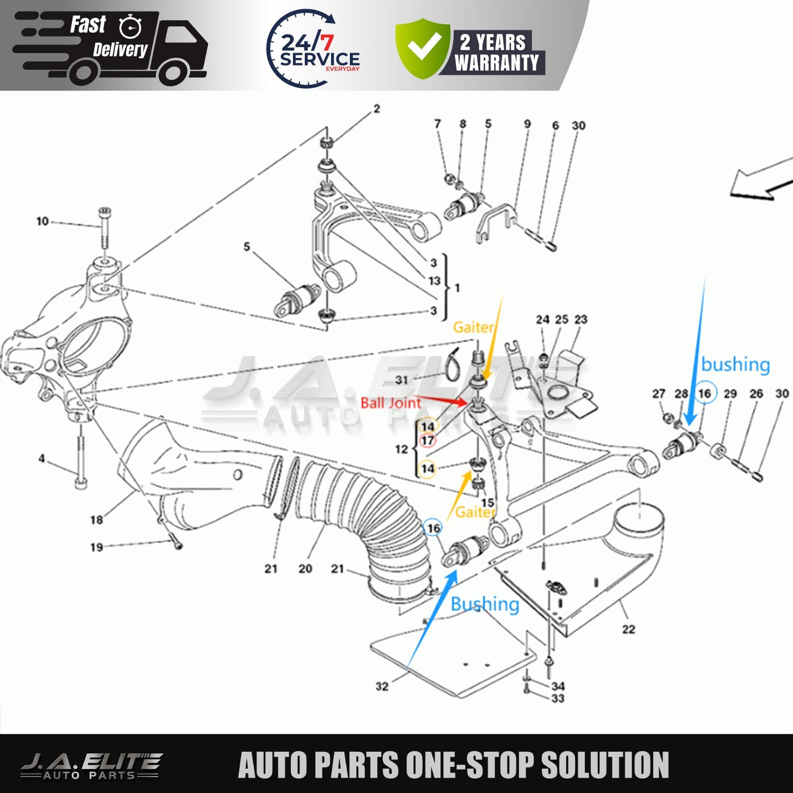 5pcs Front or Rear Lower Control Arm Bushing Kit fit Ferrari 430, 360