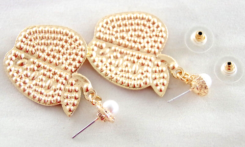 1.75" BETSEY JOHNSON RHINESTONE & PEARL TEACHER APPLE FRUIT DROP DANGLE EARRINGS - Picture 16 of 18