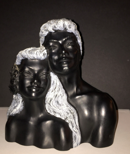 Vintage Statue exotische schwarze Koralle von Frank Schirman Designs hawaiianisches Paar EX.