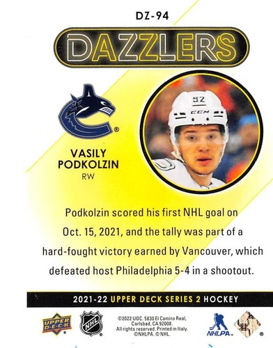 2021-22 UD Dazzlers #DZ94 Vasily Podkolzin - Picture 2 of 2