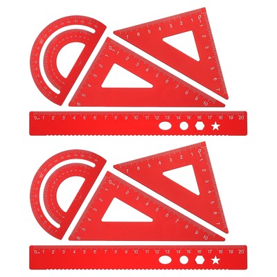 Triangle Ruler Protractor Square and Ruler Set, 8 Pcs(Red, 21cm/8'')