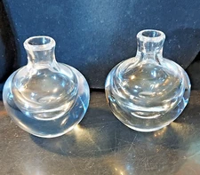 Pair Of Vtg Clear Heavy/Thick Glass Perfume Bottles - No Stoppers - 2.5" High