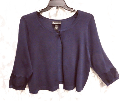 18/20-1X~0X~XL LANE BRYANT NAVY 1-BUTTON FRONT KNIT MESH CARDIGAN SWEATER BOLERO