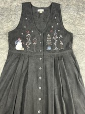 Christopher & Banks Medium Faux Suede Christmas Maxi Dress Embroidered Button Up