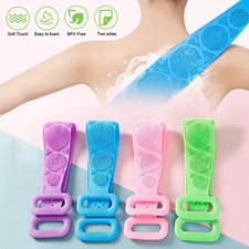 Silicone Bath Towel Rub Body Brush Shower Pull Back Strip Scrubber Exfoliating