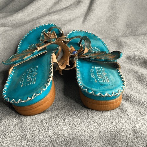 L'Artiste Spring Step Bajan Leather Wedge Sandals Women Size 41/US10-10.5 Blue - Picture 8 of 12