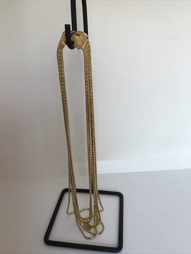 VINTAGE BIB NECKLACE Gold Tone Multi Strand MONET Costume Jewelry