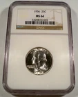 1956 NGC MS66 WASHINGTON QUARTER SILVER WHITE 25c MS 66