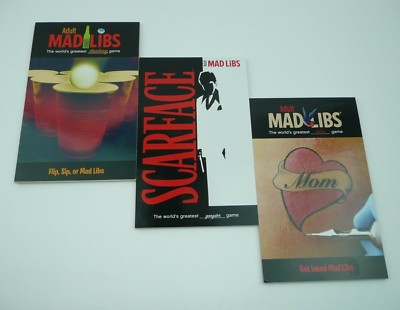 Adult Mad Libs 3 Book Lot - Scarface Gangster Party Drinking Tattoos Inked Games