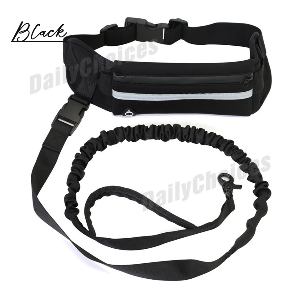 Adjustable Hands Free Dog Leash Lead + Waist Bag Belt Jogging Walking