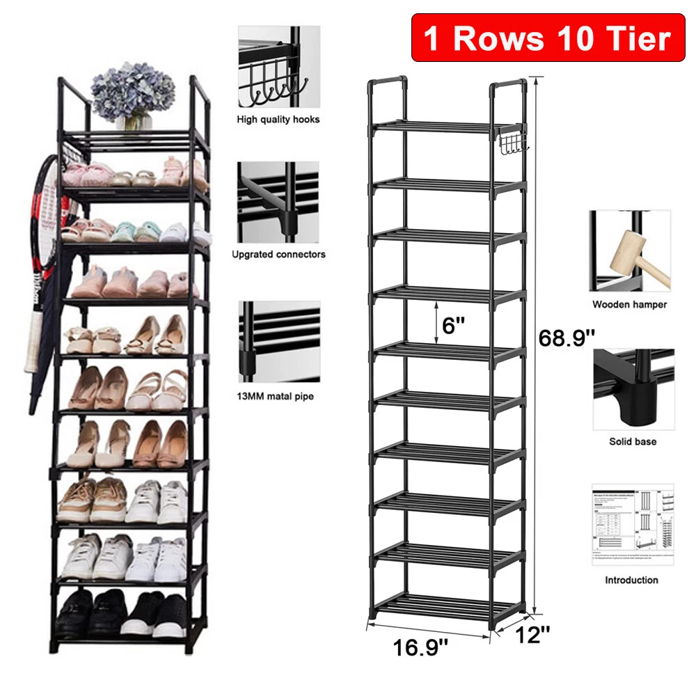 10 Tier DIY Shoe Rack Organizer Storage 20-24 Pairs Shoes Shelves