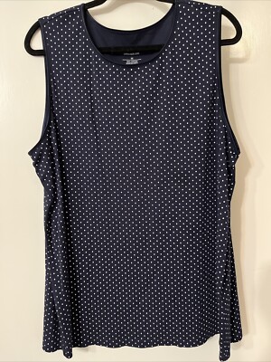 CJ BANKS 3X-24W-26W Navy Blue White Polka Dot Slvlss Tank Top Layer Your LookNEW