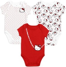 HELLO KITTY Girls Newborn/Infant 3-Pack Bodysuits, Size NB-3M-6M-9M