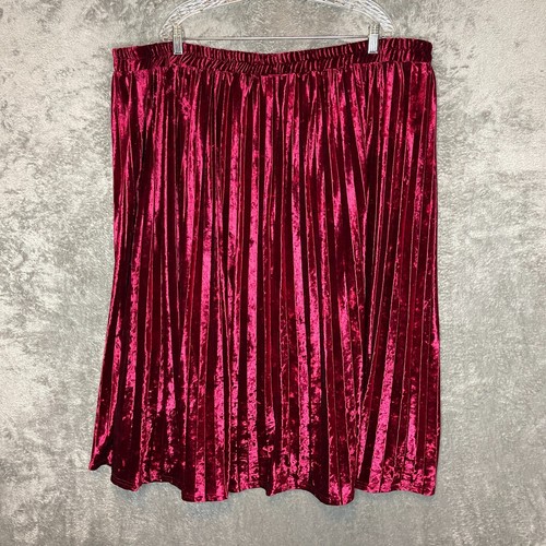 ModCloth Women Wine Red Elastic Waist Full Pleated Velvet Midi Pull On Skirt 4X - Picture 2 of 10