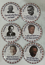 Lot of 6 Presidential Lies Buttons Pins Clinton, Reagan, Bush, Nixon, LBJ RARE
