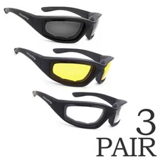 3pcs Hreyfing Foam Padded Motorcycle Riding Glasses Sunglasses Windproof Goggles