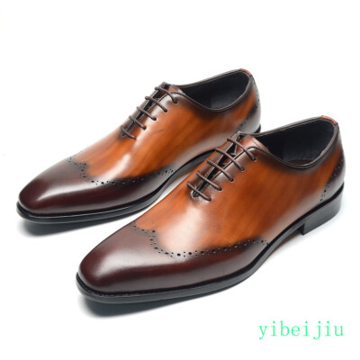 Men's Real Leather Carved Dress Formal Derby Shoes Business Vintage Oxfords 2026