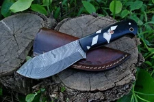 RARE BLADE CUSTOM HANDMADE HUNTING  CAMP  KNIFE BULL HORN GRIP & SHEATH
