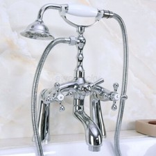 Polished Chrome Deck Mount Clawfoot Bathtub Faucet Mixer Tap W/ Handheld Shower
