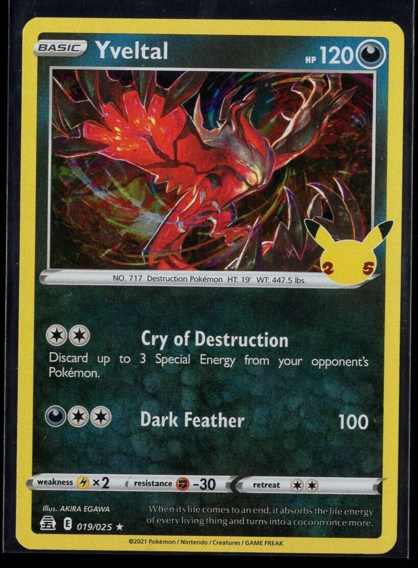 Yveltal 19/25 Holo Rare 25th Anniversary Celebrations Pokémon TCG Near Mint