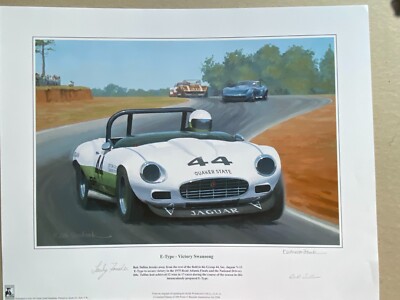 jaguar motor racing art PRINT E-Type Victory Swansong signed by Bob Tullius
