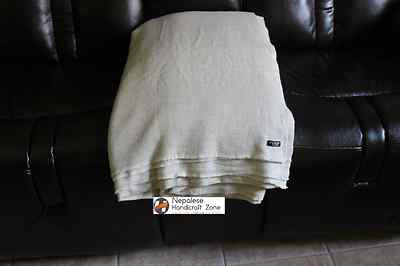 100% Natural Himalayan Cashmere Throw Blanket - XL 90"x108", Herringbone, Beige, From Nepal