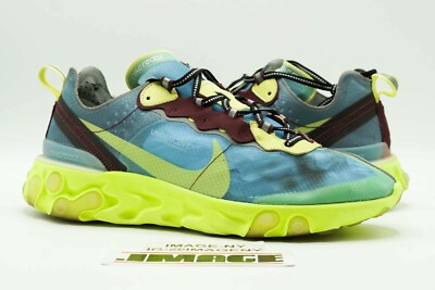 NIKE REACT ELEMENT 87 USED SIZE 9.5  LAKESIDE ELECTRIC YELLOW BQ2718 400