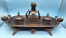 Rare 19th C Antique Yale University French Neoclassical Silvered Bronze Inkwell