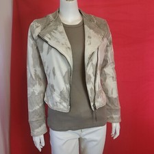 Anthropologie Marrakech- Grey/ Off White Faux Suede Like Tie Dye Moto Jacket - S