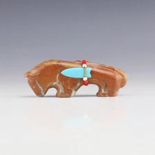 NATIVE AMERICAN ZUNI CALCITE NODULE MOUNTAIN LION FETISH BY TODD WESTIKA