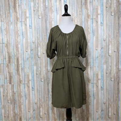 Rebecca Taylor 2 Olive Green Dot 100% Silk Peplum Ruched Zip Front Dress  $395 | eBay