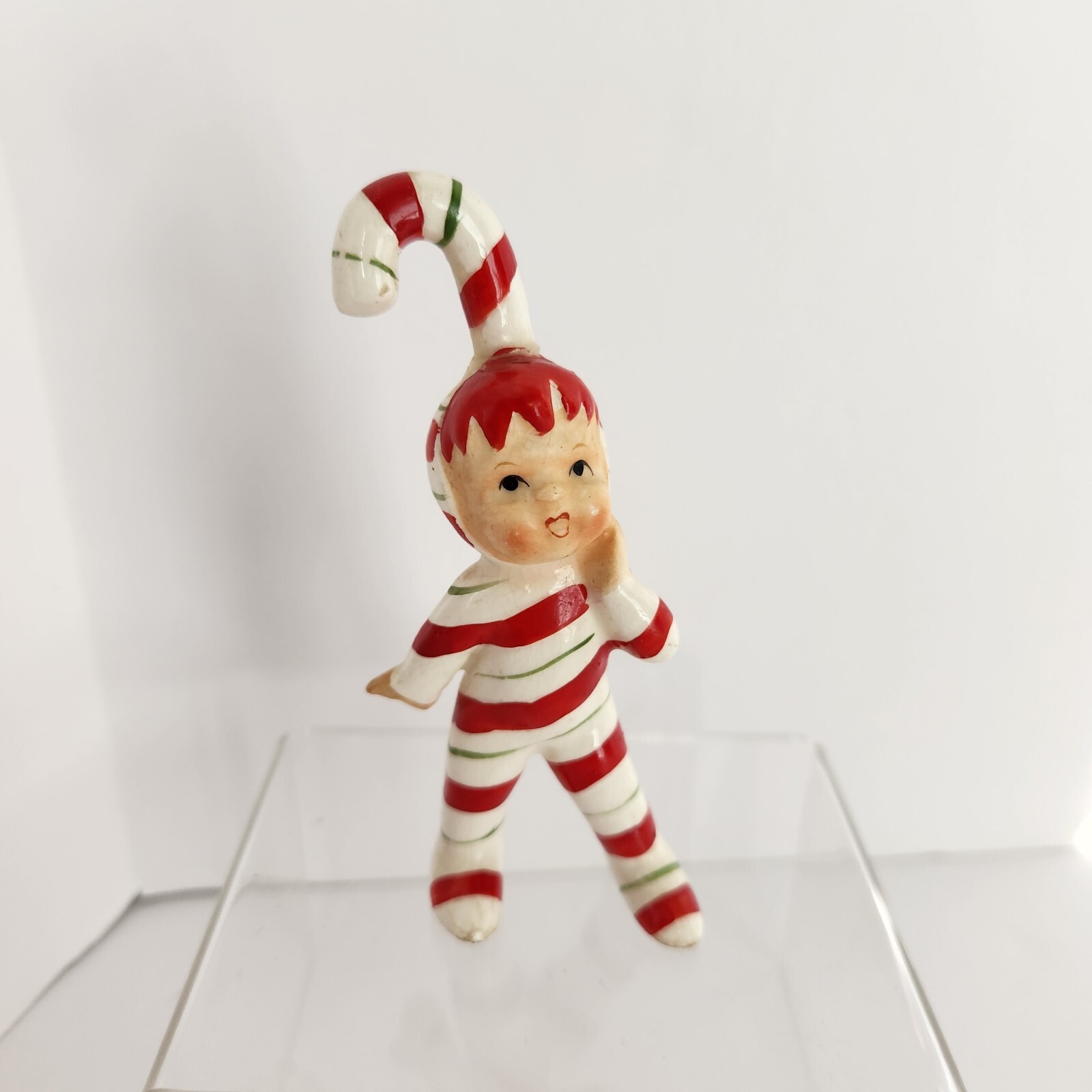 VTG Lefton Christmas Tiny Angel Girl Pixie Elf Candy Cane Bell Bow S&P