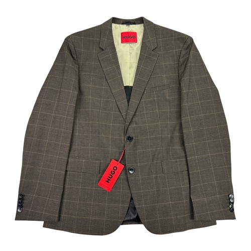 Hugo Boss Mens Modern Fit Super Flex Windowpane Suit Jacket Brown 44R