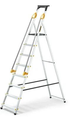 Drabest 8 Step Aluminium Household Ladder with Handrails 150kg Max Reach 3.6m