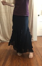 Ralph Lauren 100 Silk vtg Handkerchief Layered Skirt Size 6 Black Maxi Midi