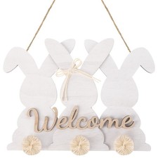 Easter Bunny Welcome Door Sign Easter Bunny Wreath for Front Door Cute Wooden...