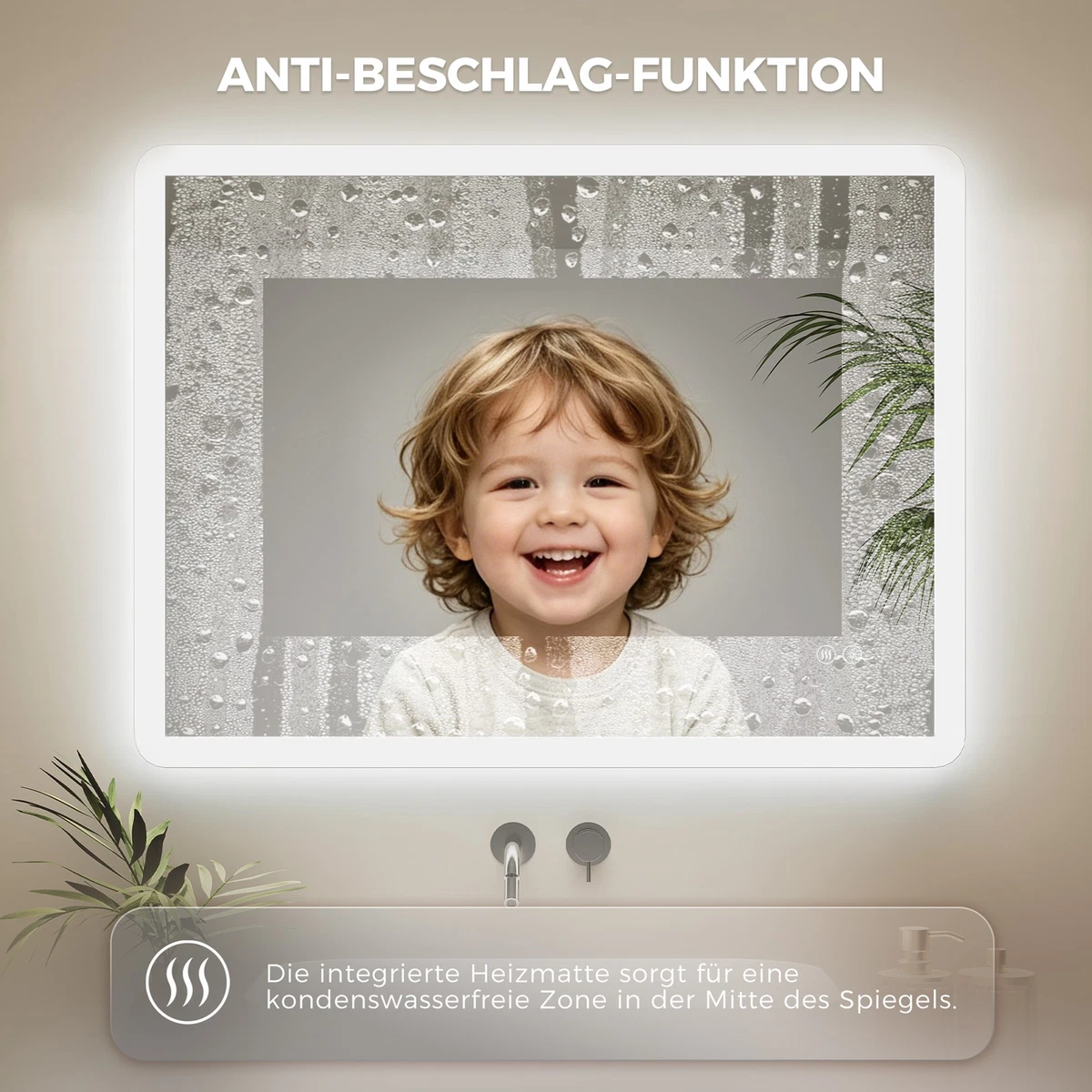 IMPTS LED Badspiegel mit Beleuchtung Beschlagfrei Badezimmerspiegel Wandspiegel